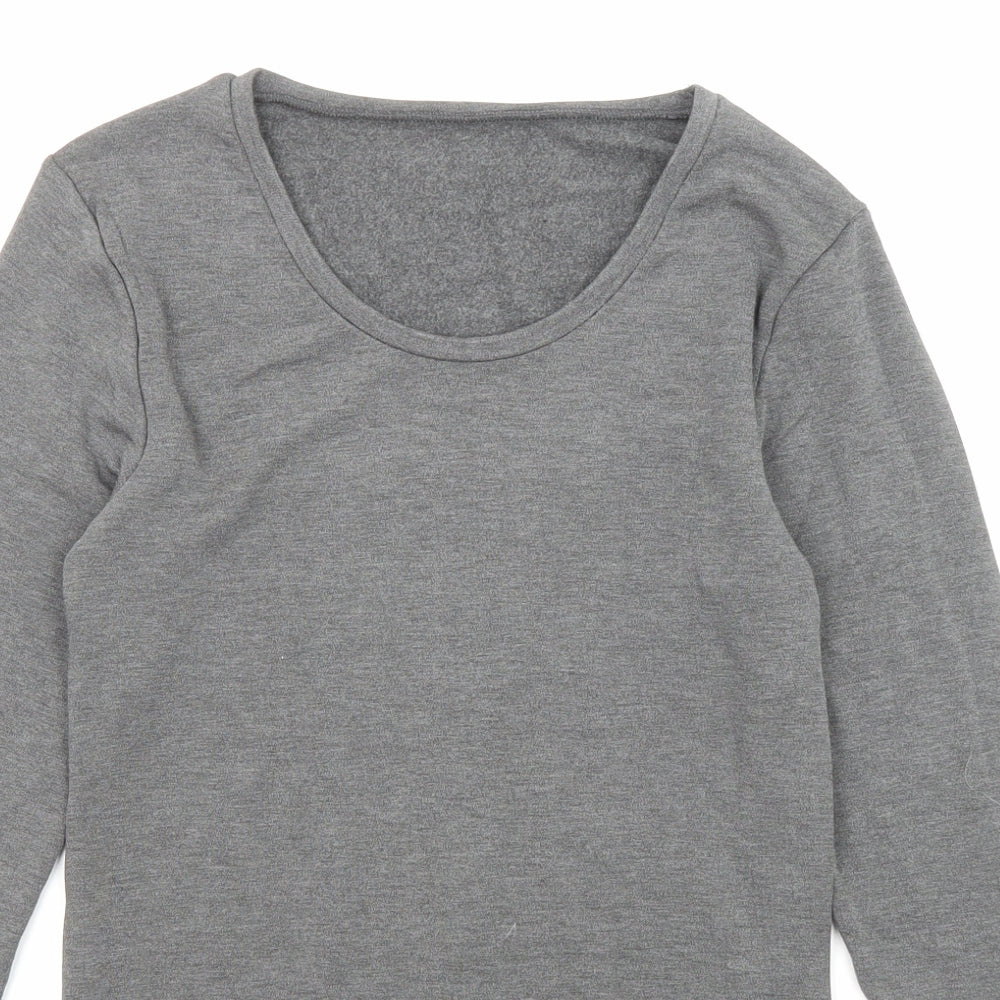 Marks and Spencer Womens Grey Herringbone Acrylic Basic T-Shirt Size 12 Round Neck - Thermal