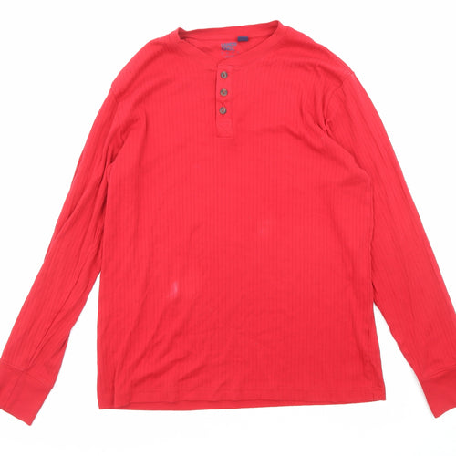Lands' End Mens Red Cotton T-Shirt Size M Henley