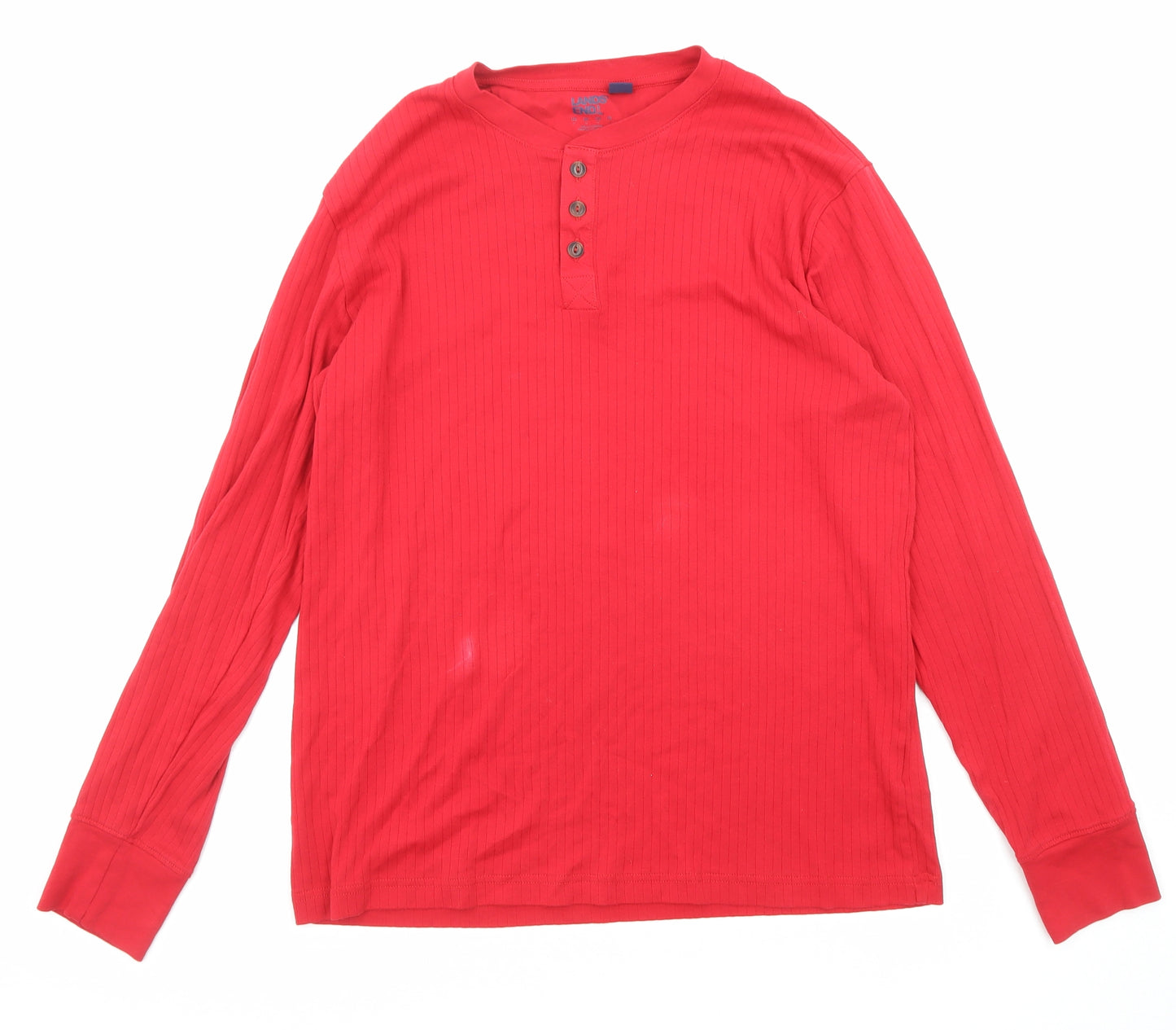Lands' End Mens Red Cotton T-Shirt Size M Henley