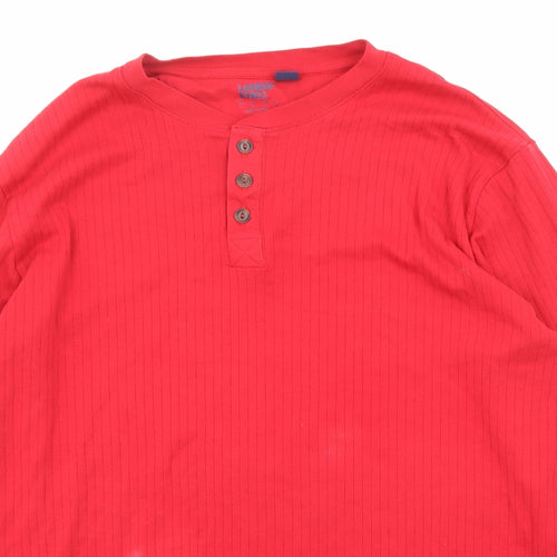 Lands' End Mens Red Cotton T-Shirt Size M Henley