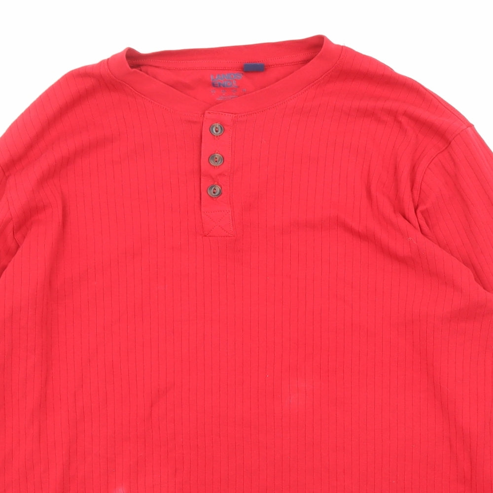 Lands' End Mens Red Cotton T-Shirt Size M Henley