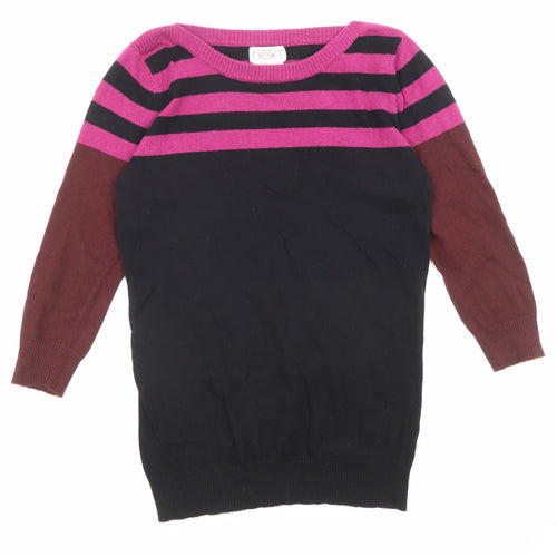 NEXT Womens Multicoloured Round Neck Cotton Pullover Jumper Size 10 - Colour Block Stripe