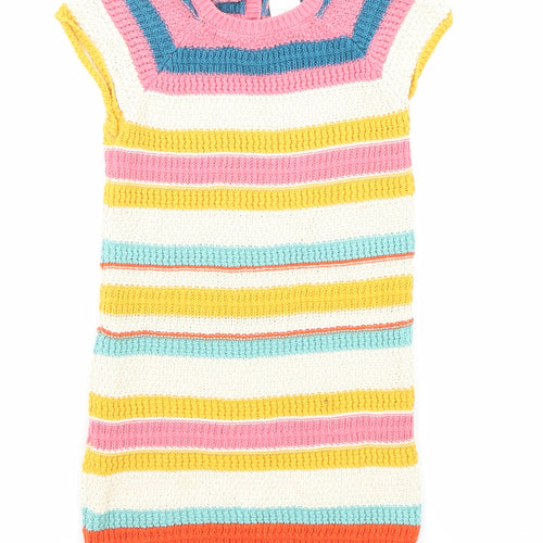 NEXT Girls Multicoloured Striped Cotton A-Line Size 2-3 Years Round Neck Button