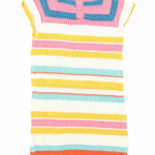 NEXT Girls Multicoloured Striped Cotton A-Line Size 2-3 Years Round Neck Button