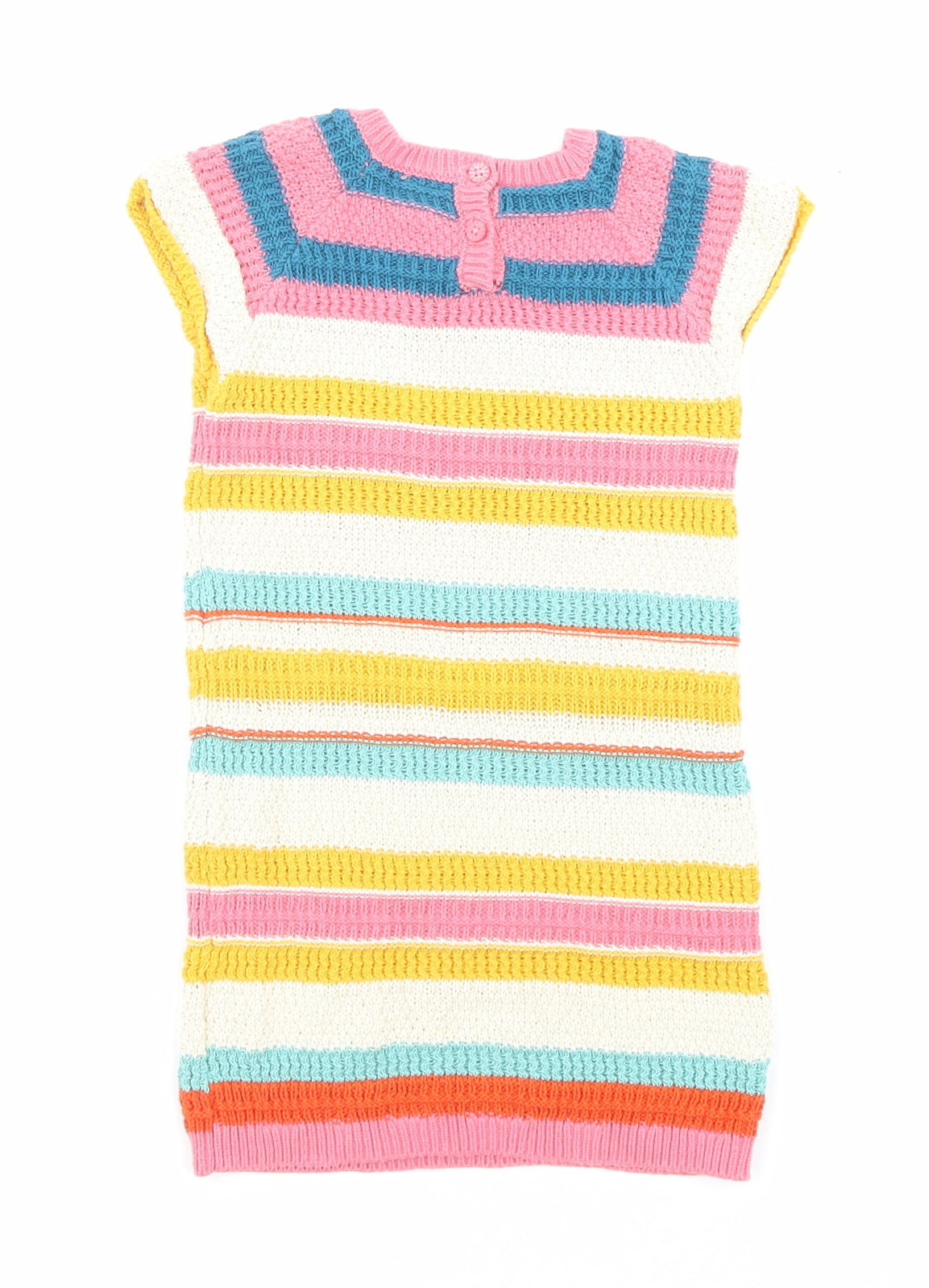 NEXT Girls Multicoloured Striped Cotton A-Line Size 2-3 Years Round Neck Button