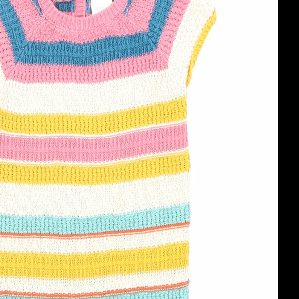 NEXT Girls Multicoloured Striped Cotton A-Line Size 2-3 Years Round Neck Button