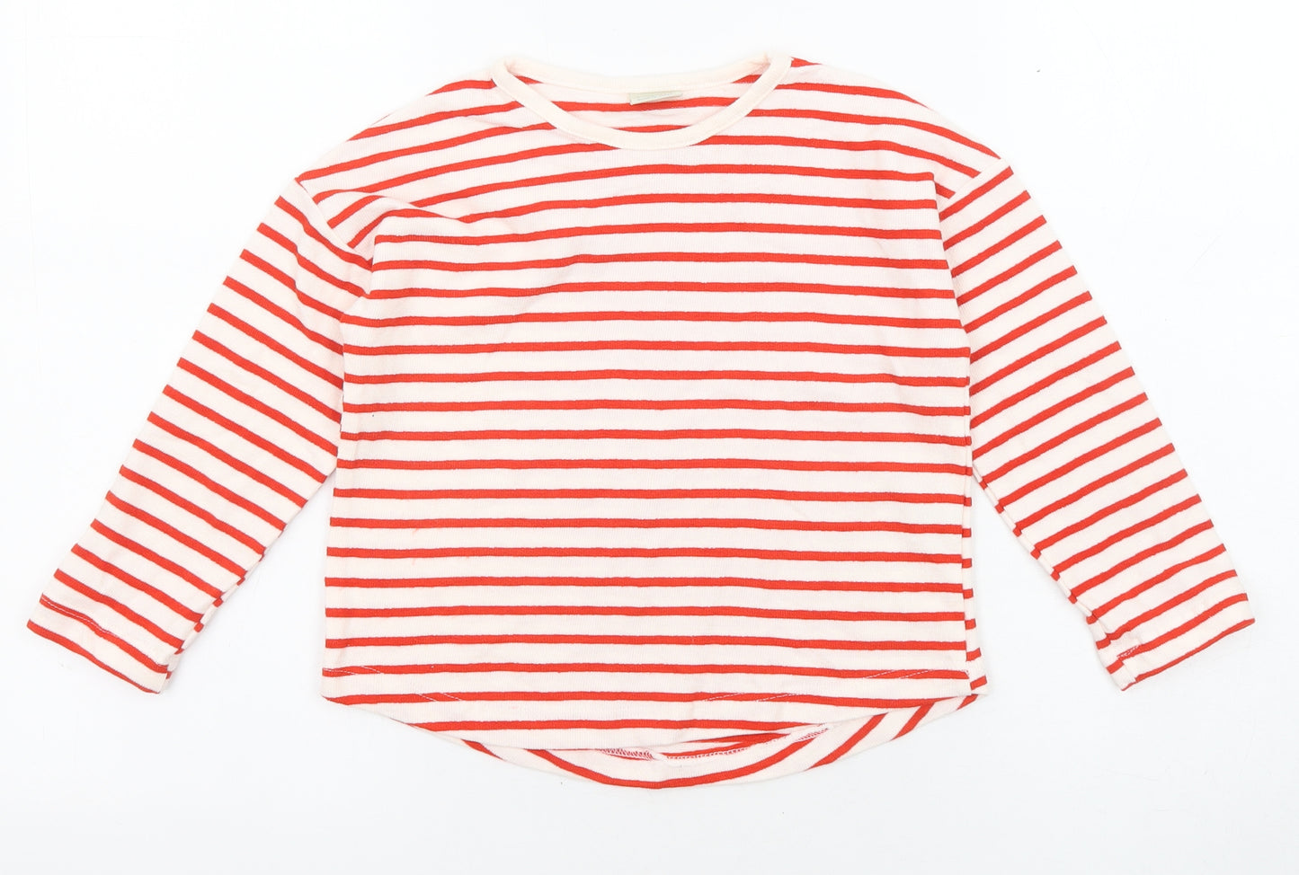 Zara Girls Red Round Neck Striped Cotton Pullover Jumper Size 5 Years Pullover