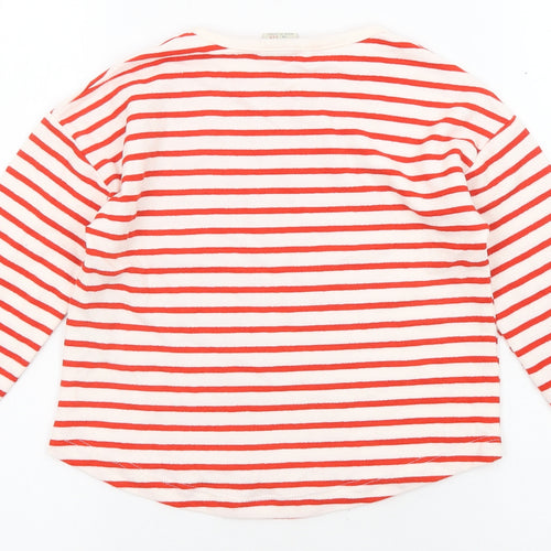 Zara Girls Red Round Neck Striped Cotton Pullover Jumper Size 5 Years Pullover