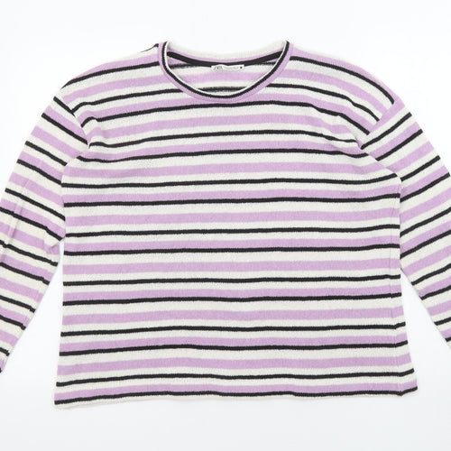 Zara Womens Multicoloured Round Neck Striped Polyester Pullover Jumper Size S