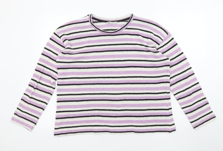 Zara Womens Multicoloured Round Neck Striped Polyester Pullover Jumper Size S