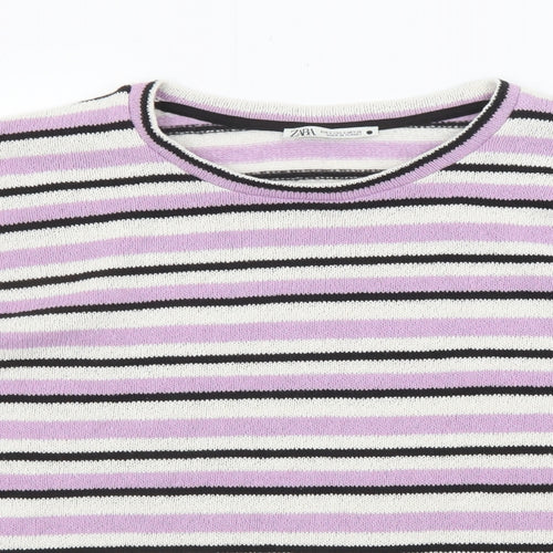 Zara Womens Multicoloured Round Neck Striped Polyester Pullover Jumper Size S