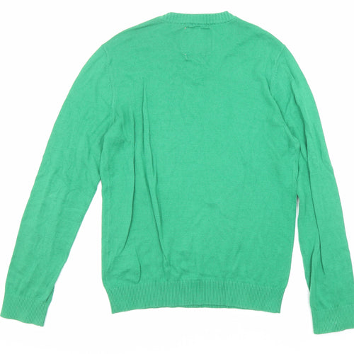 Abercrombie & Fitch Mens Green V-Neck Cotton Pullover Jumper Size M Long Sleeve