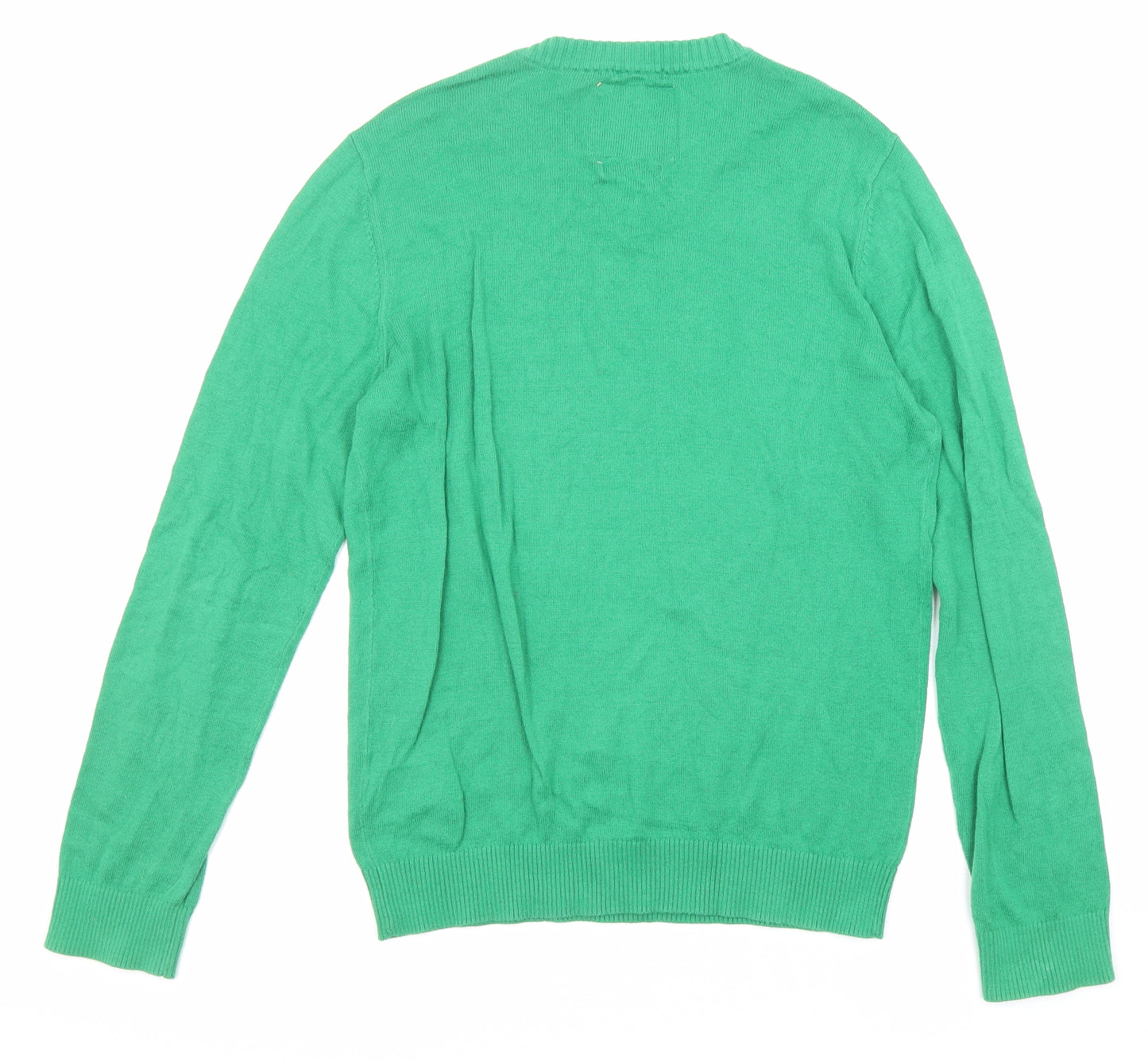 Abercrombie & Fitch Mens Green V-Neck Cotton Pullover Jumper Size M Long Sleeve