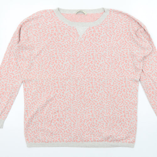 Oasis Womens Pink Round Neck Animal Print Cotton Pullover Jumper Size M
