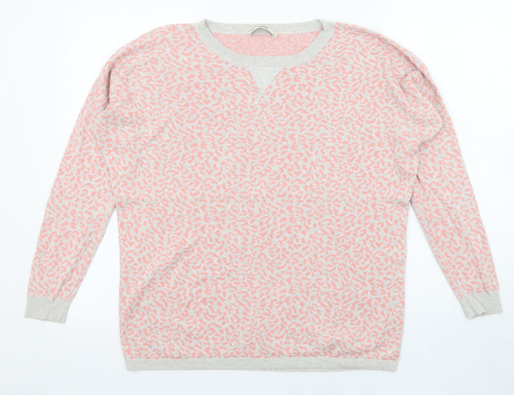 Oasis Womens Pink Round Neck Animal Print Cotton Pullover Jumper Size M
