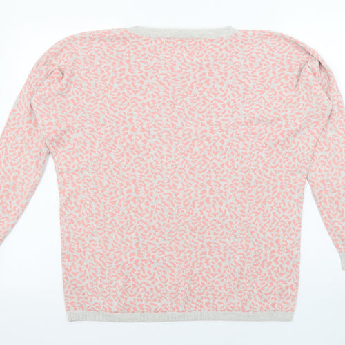 Oasis Womens Pink Round Neck Animal Print Cotton Pullover Jumper Size M