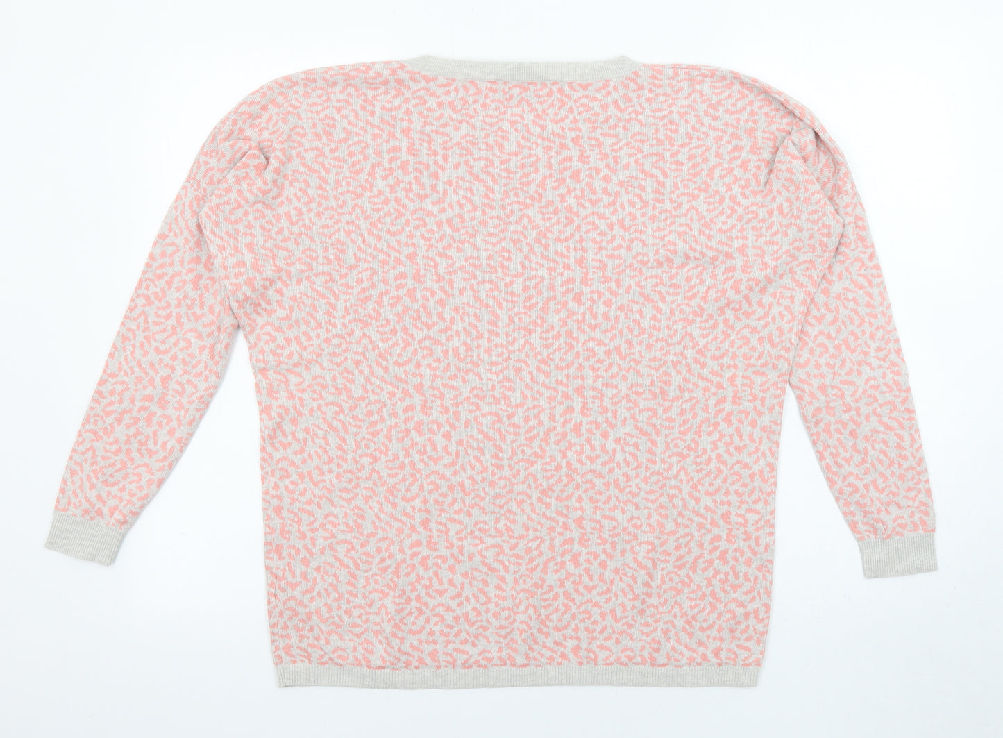 Oasis Womens Pink Round Neck Animal Print Cotton Pullover Jumper Size M