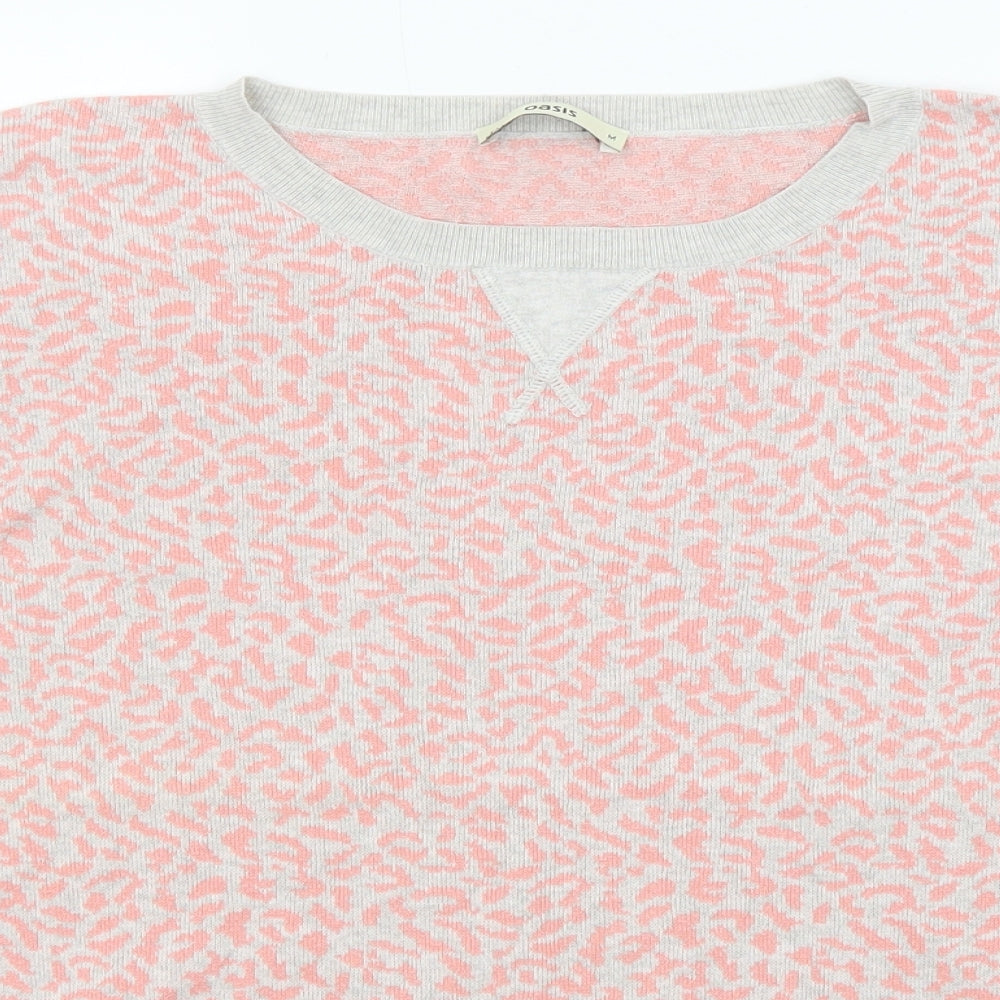 Oasis Womens Pink Round Neck Animal Print Cotton Pullover Jumper Size M