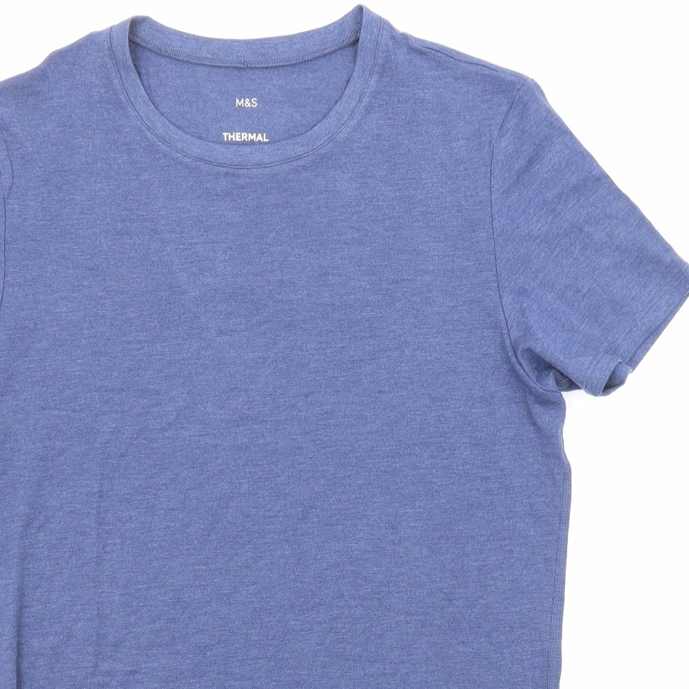 Marks and Spencer Mens Blue Polyester T-Shirt Size S Crew Neck - Thermal