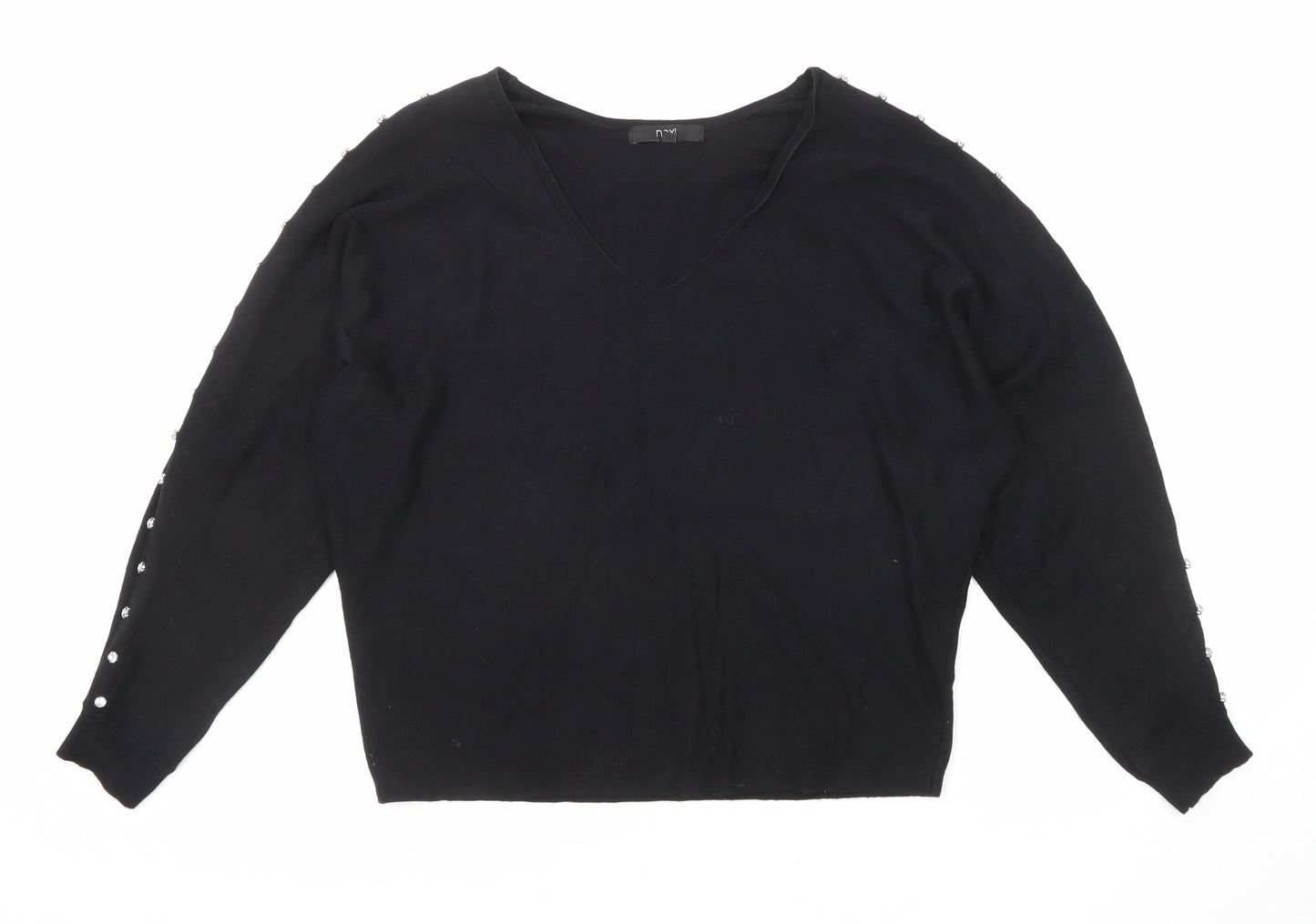 NEXT Womens Black V-Neck Viscose Pullover Jumper Size M