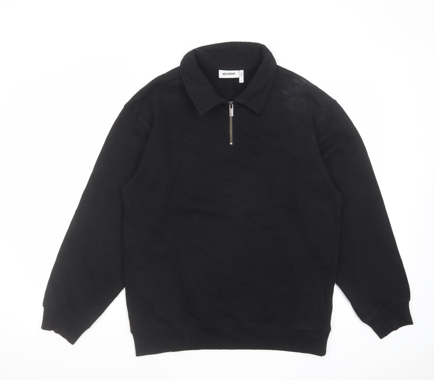 Weekday Mens Black Cotton Henley Sweatshirt Size S - 1/4 Zip