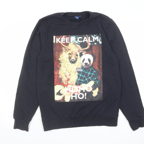 H&M Mens Black Cotton Pullover Sweatshirt Size M - Christmas, Reindeer, Panda