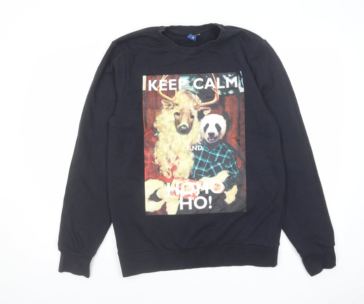 H&M Mens Black Cotton Pullover Sweatshirt Size M - Christmas, Reindeer, Panda