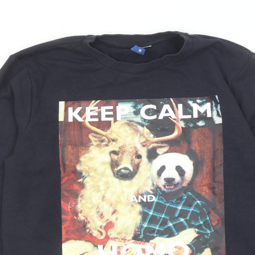 H&M Mens Black Cotton Pullover Sweatshirt Size M - Christmas, Reindeer, Panda