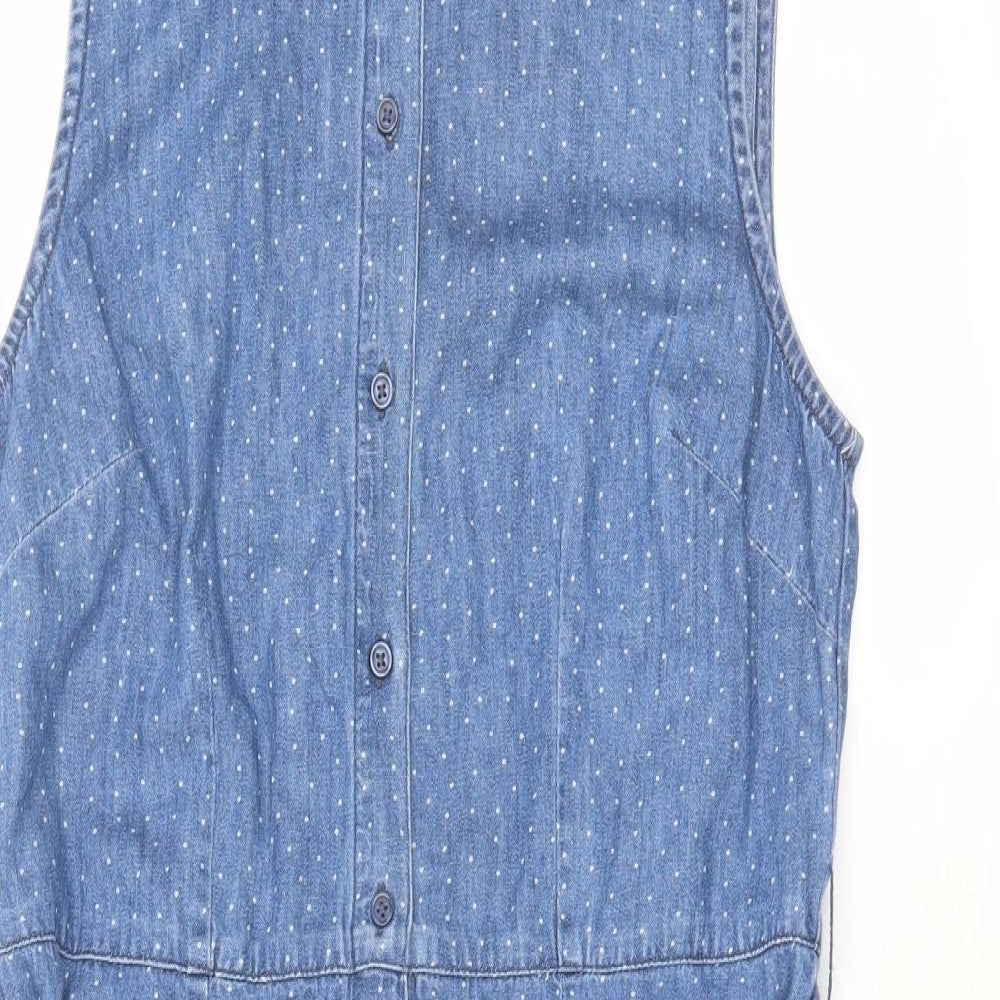 TU Womens Blue Cotton Shirt Dress Size 10 Collared Button