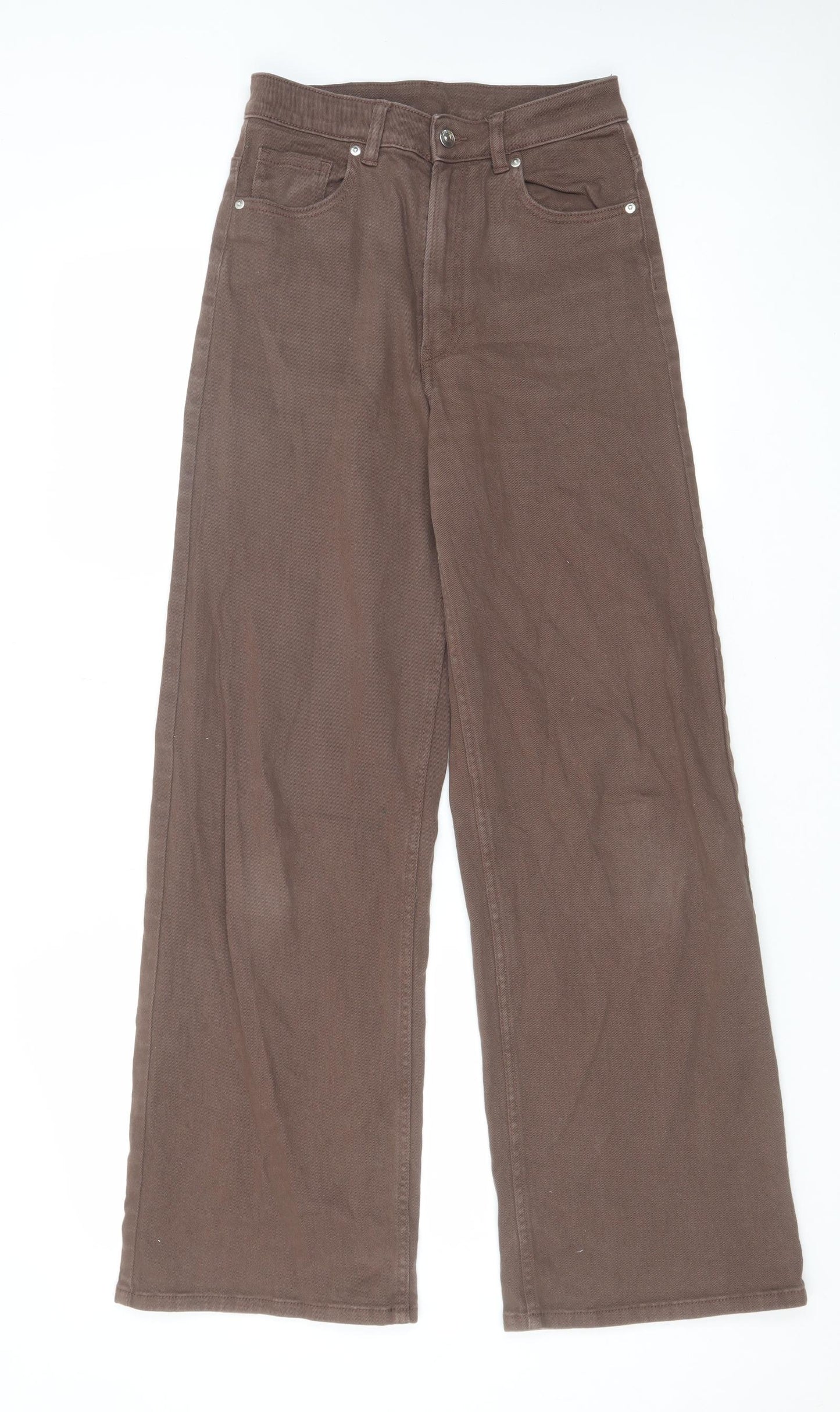 H&M Womens Brown Cotton Straight Jeans Size 8 L30 in Regular Zip