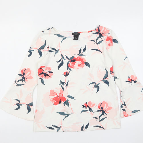 Ann Taylor Womens White Floral Polyester Basic Blouse Size S Round Neck