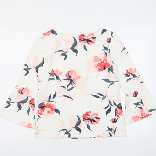 Ann Taylor Womens White Floral Polyester Basic Blouse Size S Round Neck