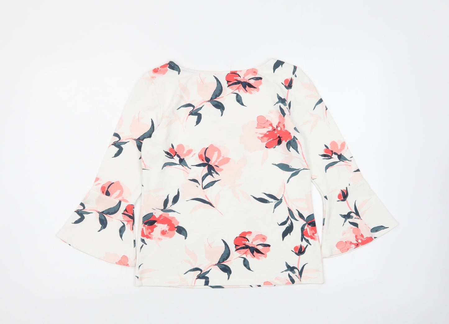 Ann Taylor Womens White Floral Polyester Basic Blouse Size S Round Neck