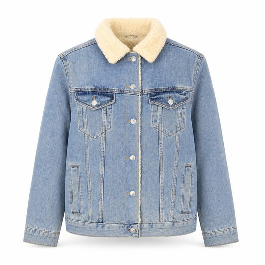 Front view of Topshop women’s blue jacket, size UK 6, button