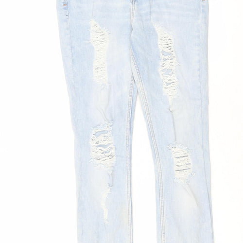 Zara Womens Blue Cotton Straight Jeans Size 12 L26 in Regular Zip