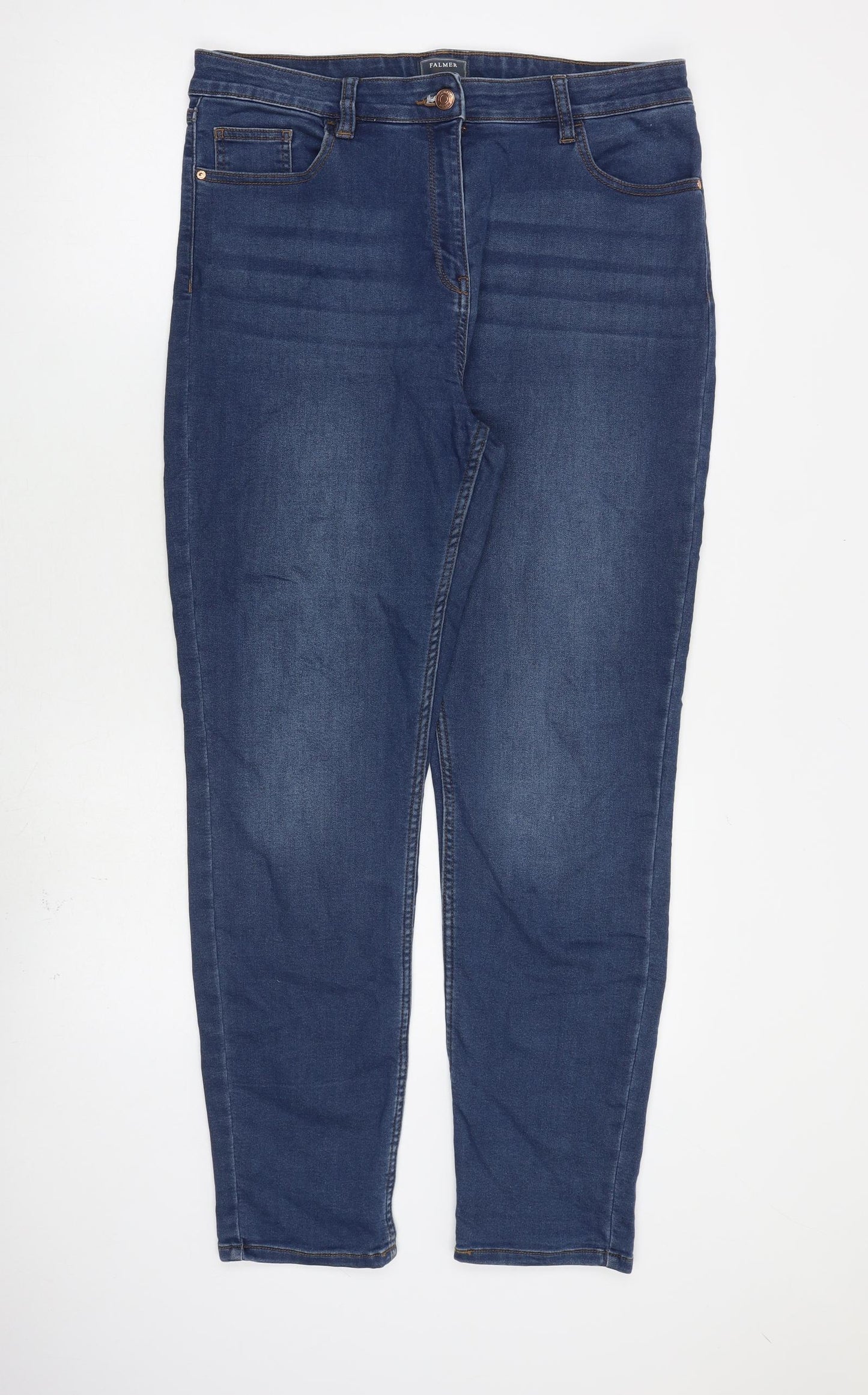 Falmer Heritage Womens Blue Herringbone Cotton Straight Jeans Size 16 L30 in Regular Zip