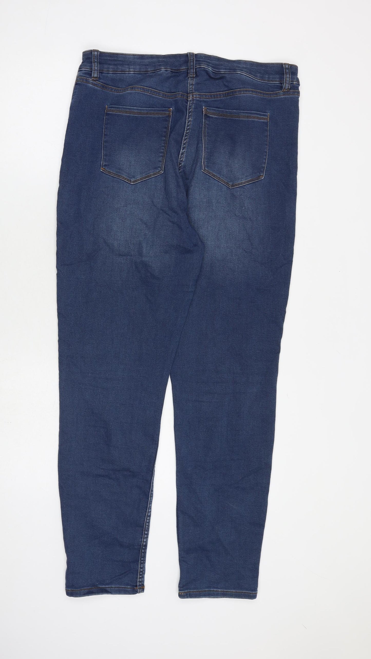 Falmer Heritage Womens Blue Herringbone Cotton Straight Jeans Size 16 L30 in Regular Zip