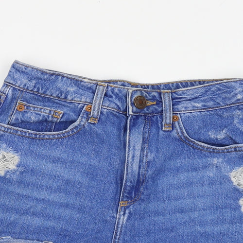 River Island Womens Blue 100% Cotton Boyfriend Shorts Size 6 Regular Zip - Distressed Raw Hems