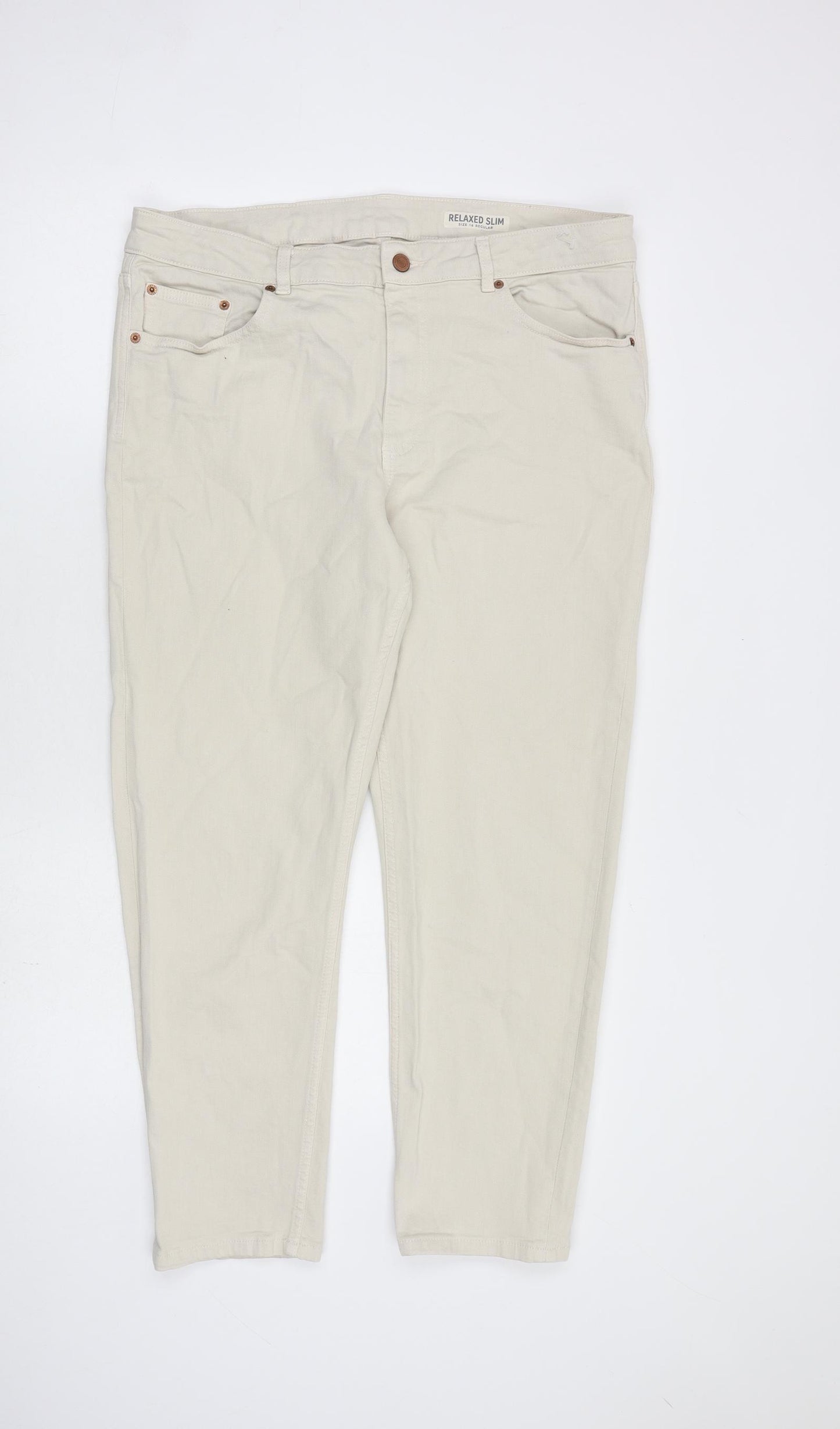 Marks and Spencer Womens Beige Cotton Skinny Jeans Size 16 L26 in Relaxed Zip - Slim
