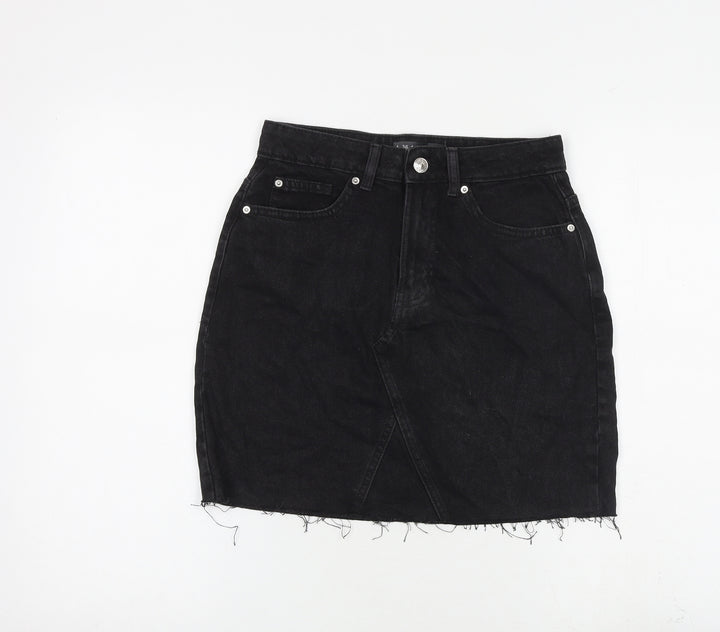 Denim & Co. Womens Black Cotton A-Line Skirt Size 8 Zip - Raw Hem