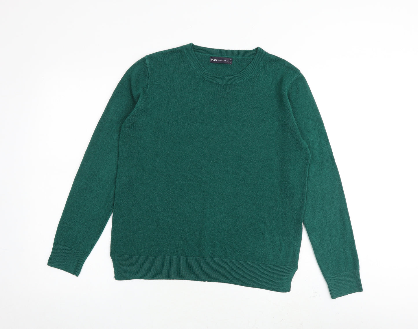 Marks and Spencer Womens Green Crew Neck Acrylic Pullover Jumper Size 14