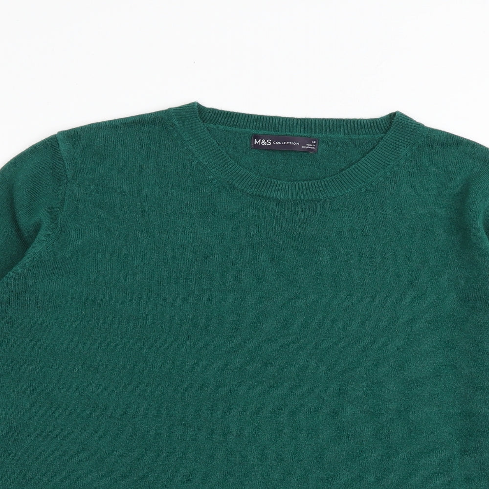 Marks and Spencer Womens Green Crew Neck Acrylic Pullover Jumper Size 14
