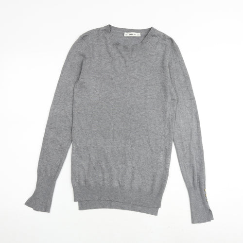 Zara Womens Grey Round Neck Viscose Pullover Jumper Size M