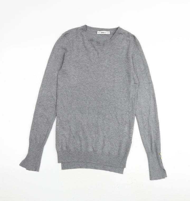 Zara Womens Grey Round Neck Viscose Pullover Jumper Size M
