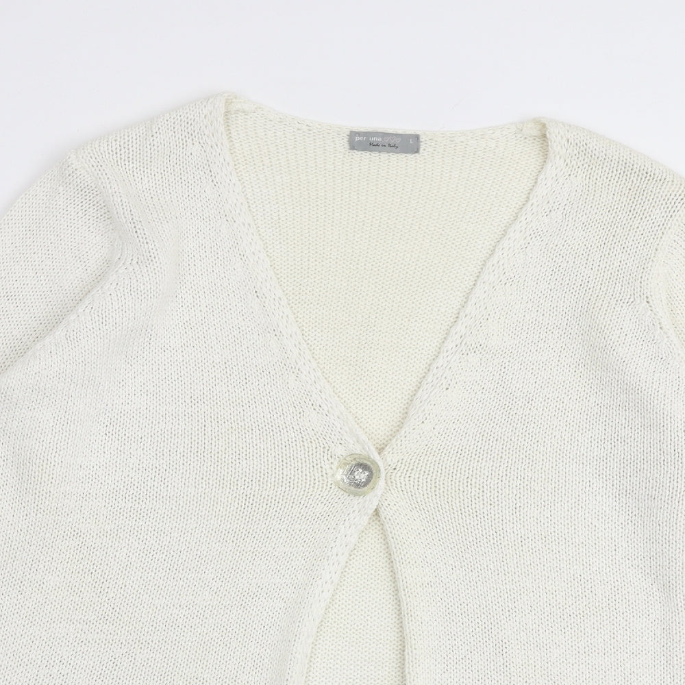 Per Una Womens Ivory V-Neck Acrylic Cardigan Jumper Size L