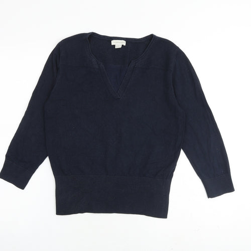 Monsoon Womens Blue V-Neck Cotton Pullover Jumper Size 12