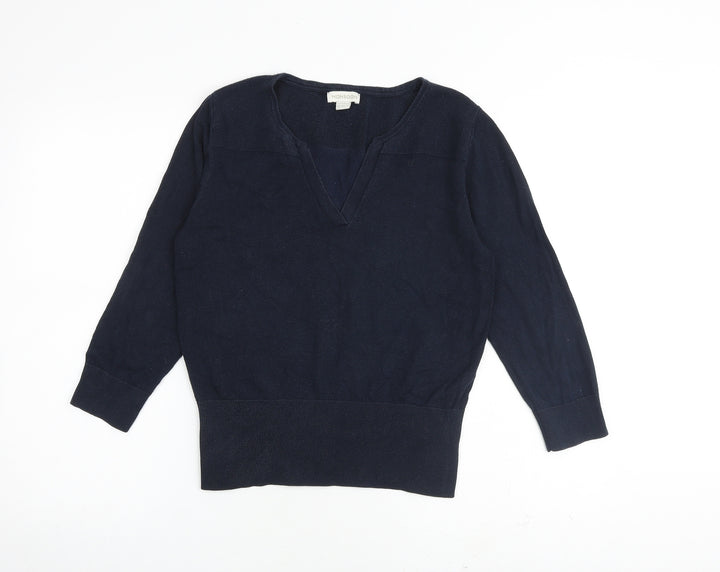 Monsoon Womens Blue V-Neck Cotton Pullover Jumper Size 12