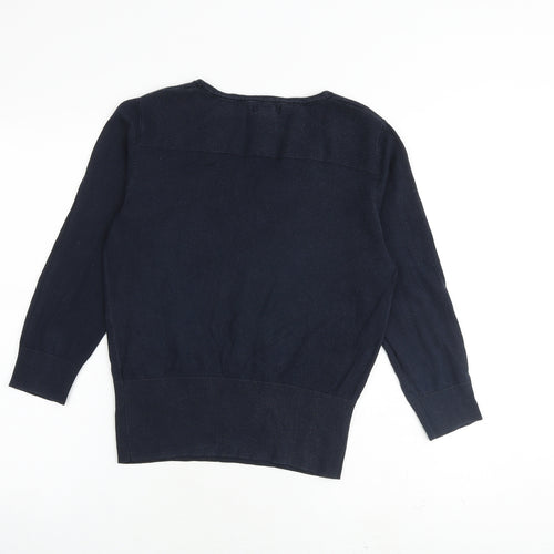 Monsoon Womens Blue V-Neck Cotton Pullover Jumper Size 12