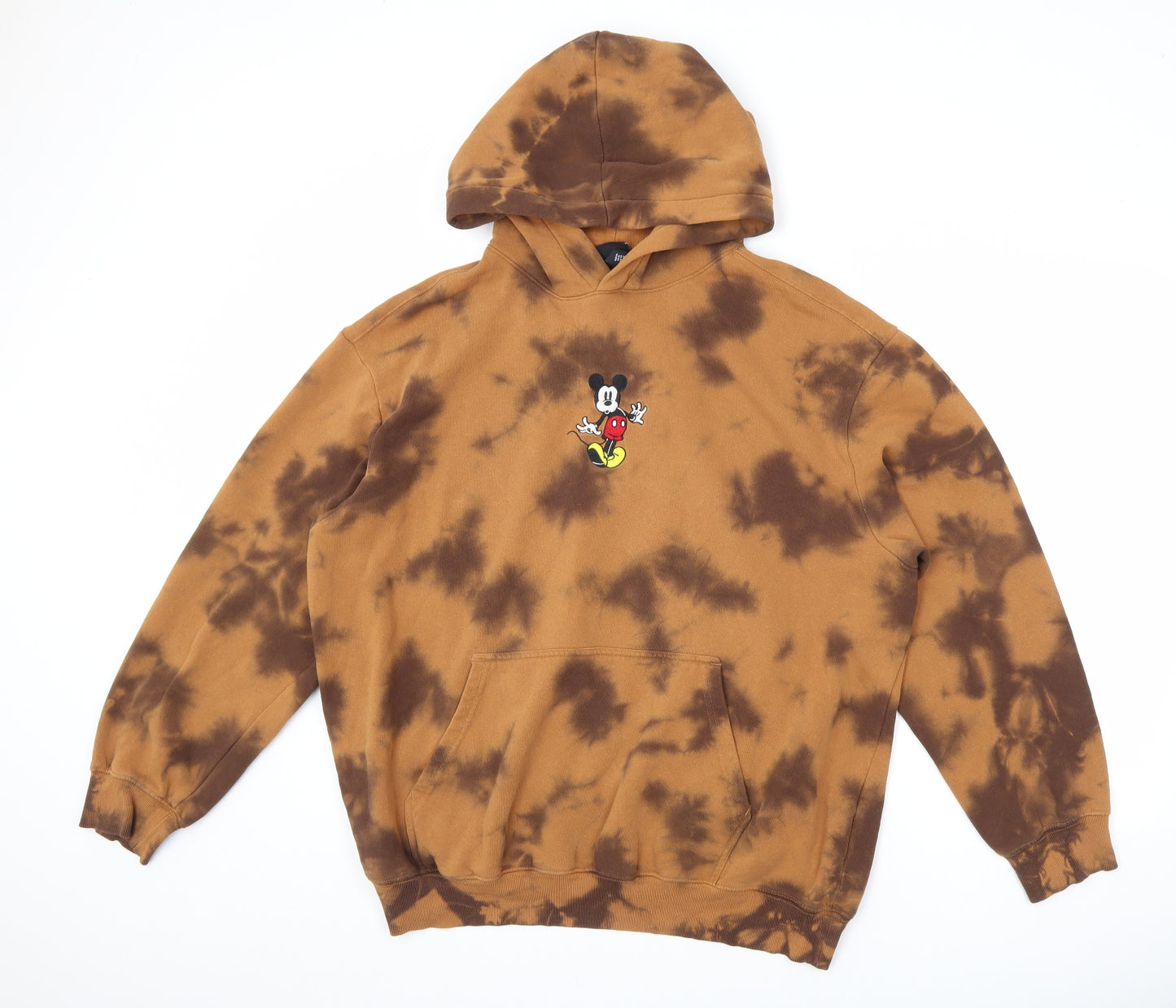 H&M Mens Orange Cotton Pullover Hoodie Size XL - Mickey Mouse Tie Dye