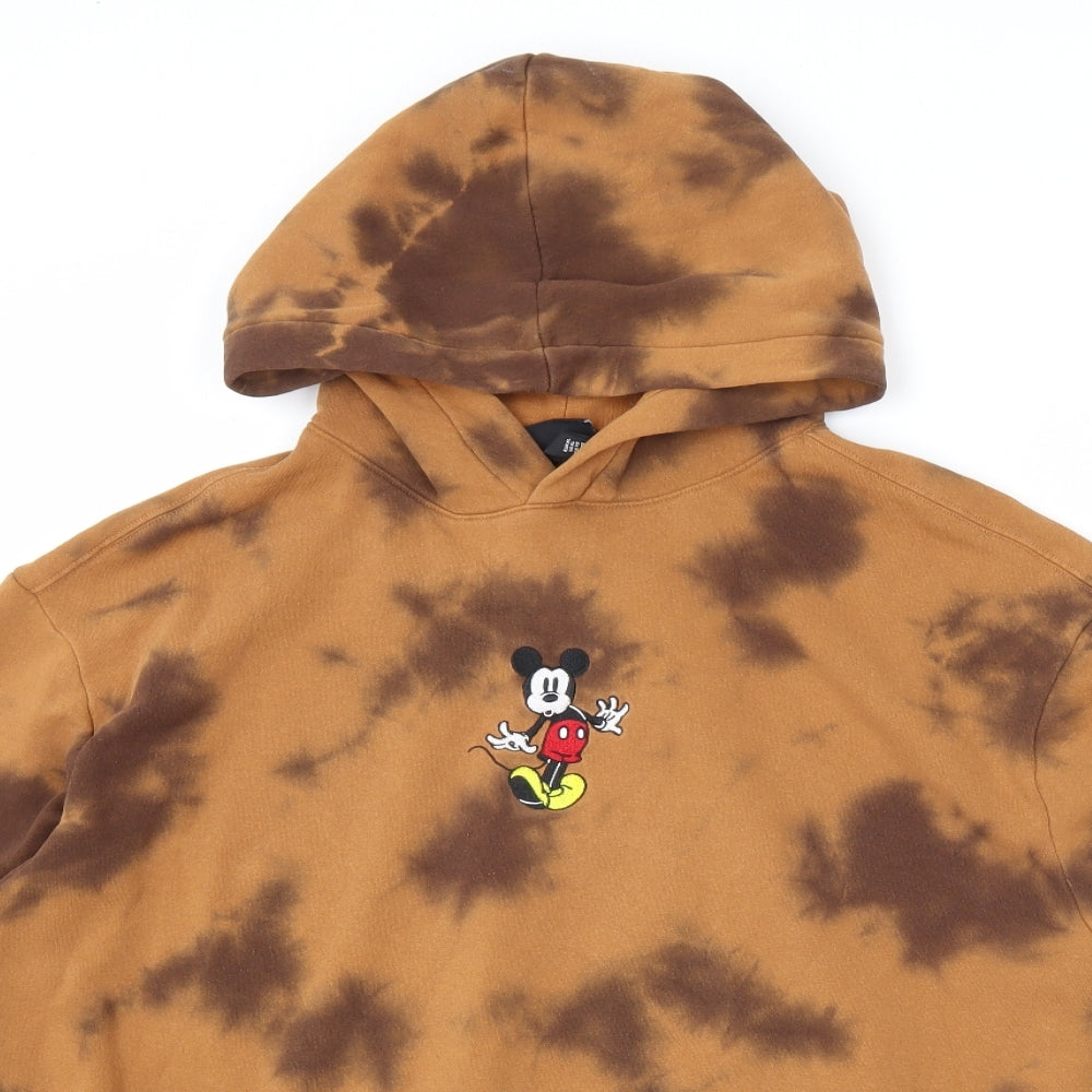 H&M Mens Orange Cotton Pullover Hoodie Size XL - Mickey Mouse Tie Dye